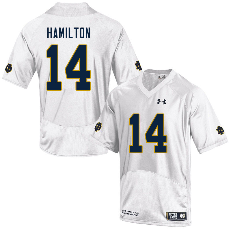 Men's NCAA Notre Dame Fighting Irish #14 Kyle Hamilton Stitched College Under Armour Authentic White Football Jersey TW10H35UZ